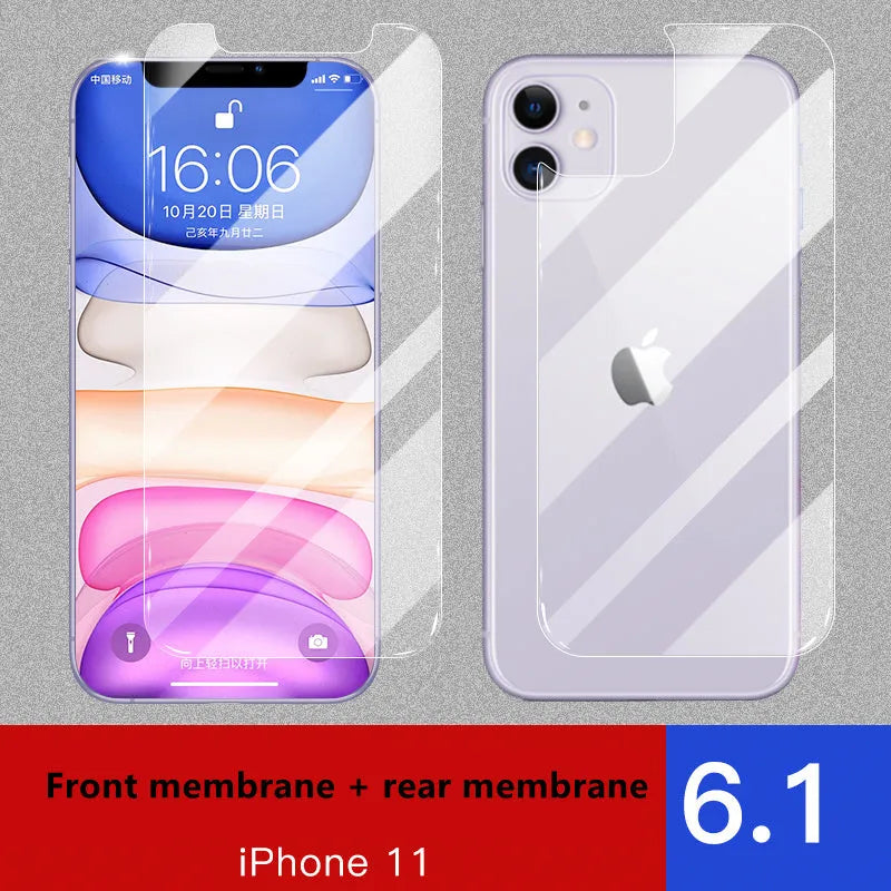 iPhone tempered glass screen protector and rear camera protector film set for 11, X, and XS models.