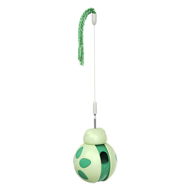 Morandi Green plastic food leakage cat toy on light background