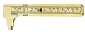 Double scale mini copper caliper with brass body, 100mm range, showing dual metric and imperial scales