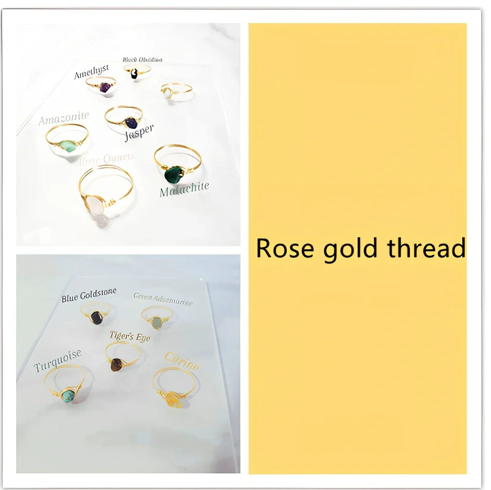 Special shaped copper wire braided ring with genuine agate stone in rose gold, gold, or silver plating