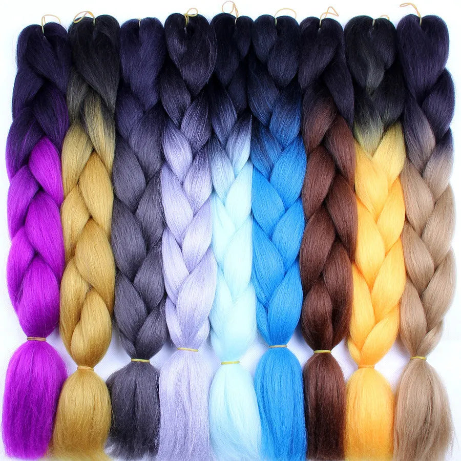 24-inch ombre synthetic braiding hair extensions in pre-stretched Yaki texture, 100g pack for long braids