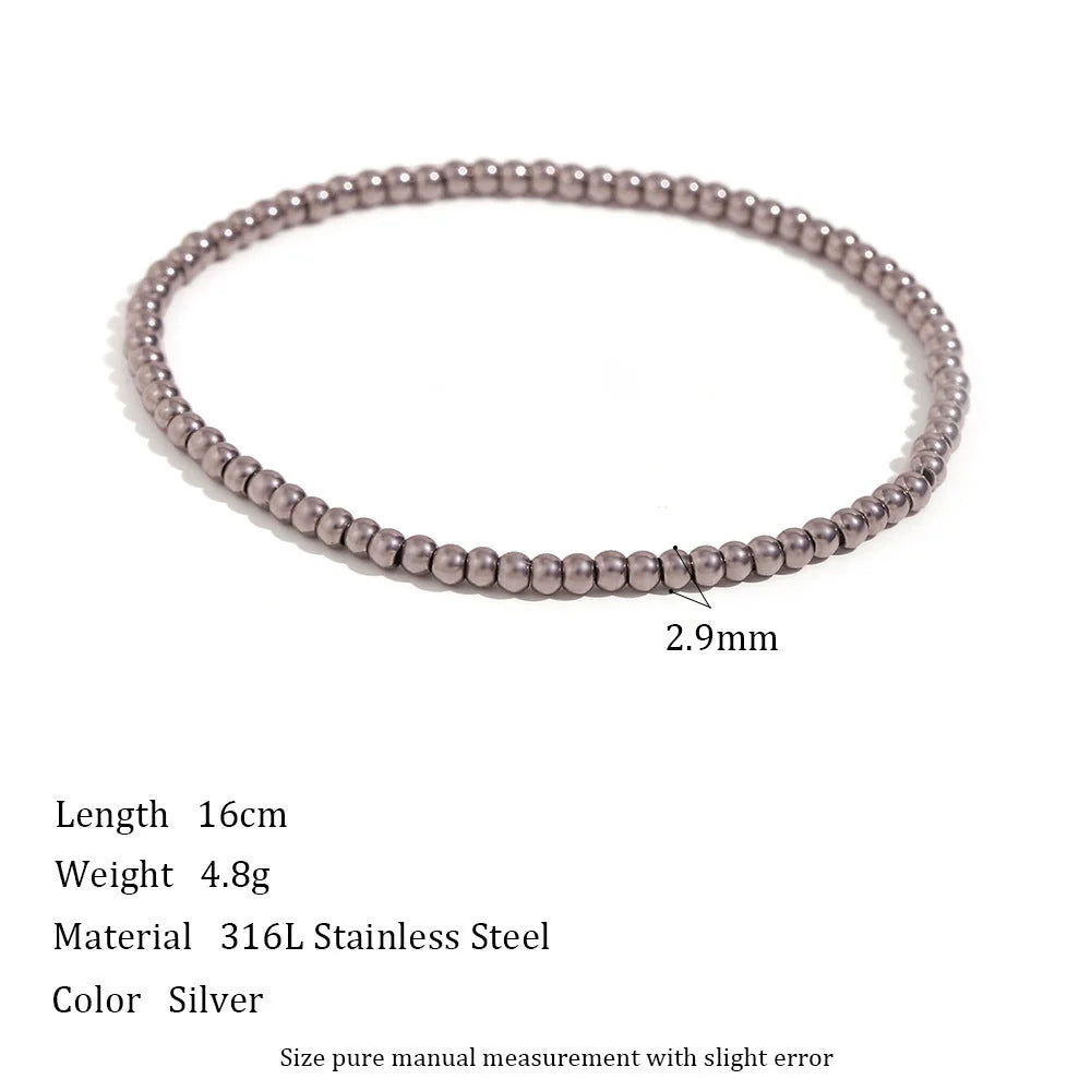 Niche Vintage Stainless Steel Plated 18K Elastic Bead Bracelet in gold and silver options