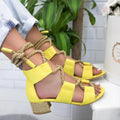 Women's suede sandals with thick heel, round head, and colour matching design in multiple colour options