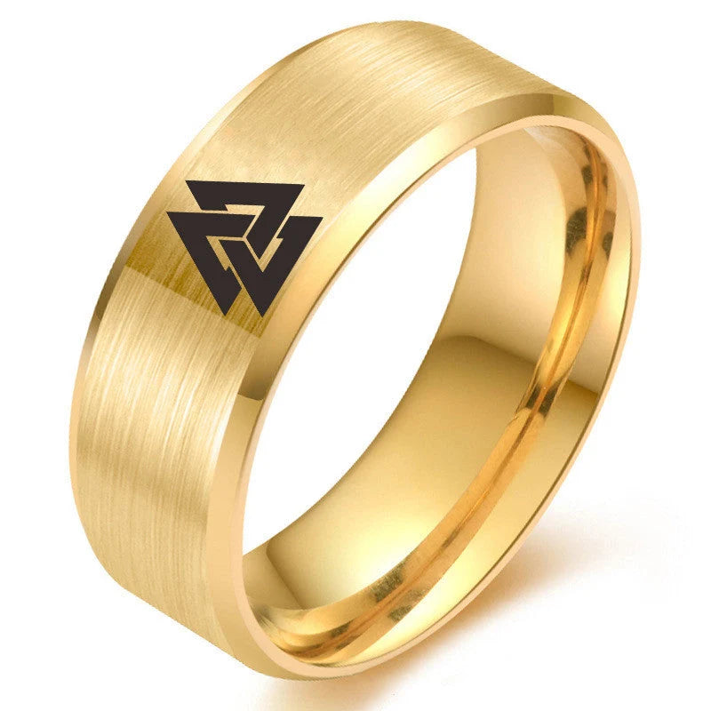 Stainless Steel Viking Odin Symbol Ring in multiple colours, showcasing minimalist design and electroplate finish.