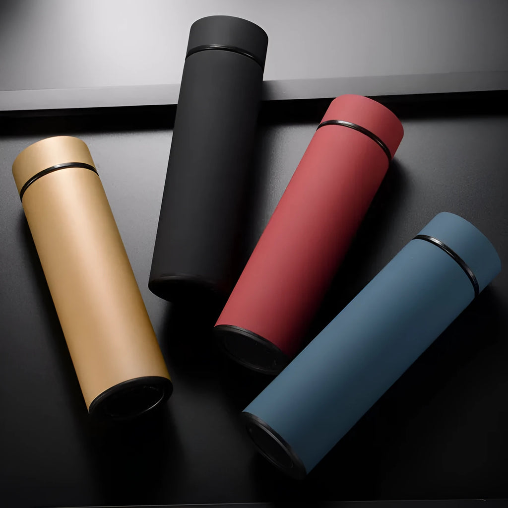 450ml stainless steel vacuum insulated water bottle in blue with arrow-shaped mouth