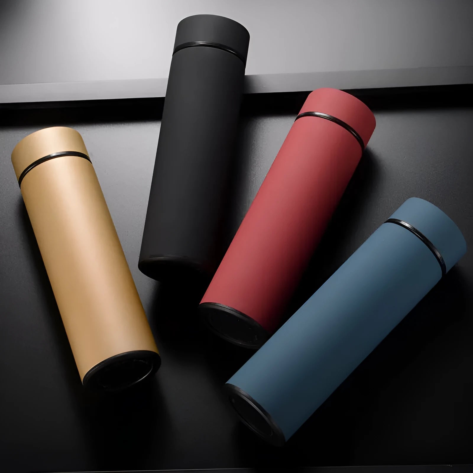 450ml stainless steel vacuum insulated water bottle in blue with arrow-shaped mouth