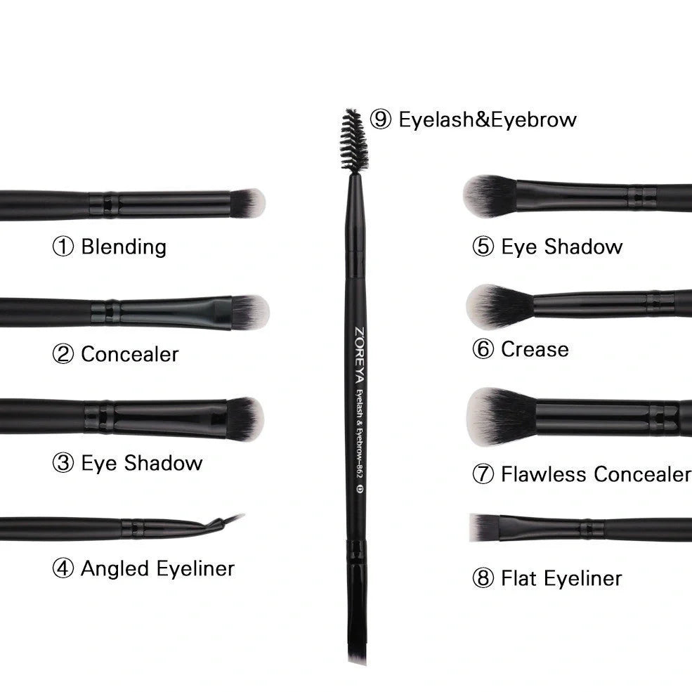 ZOREYA15 15-piece black makeup brush set with synthetic bristles and wooden handles