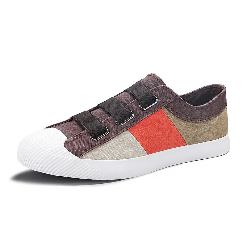 Men's low-top canvas sneakers with elastic band and rubber sole in beige colour