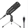 Black USB condenser microphone for laptop and computer recording with knob volume control