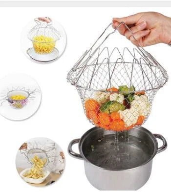 Stainless steel foldable deep fry basket for kitchen use
