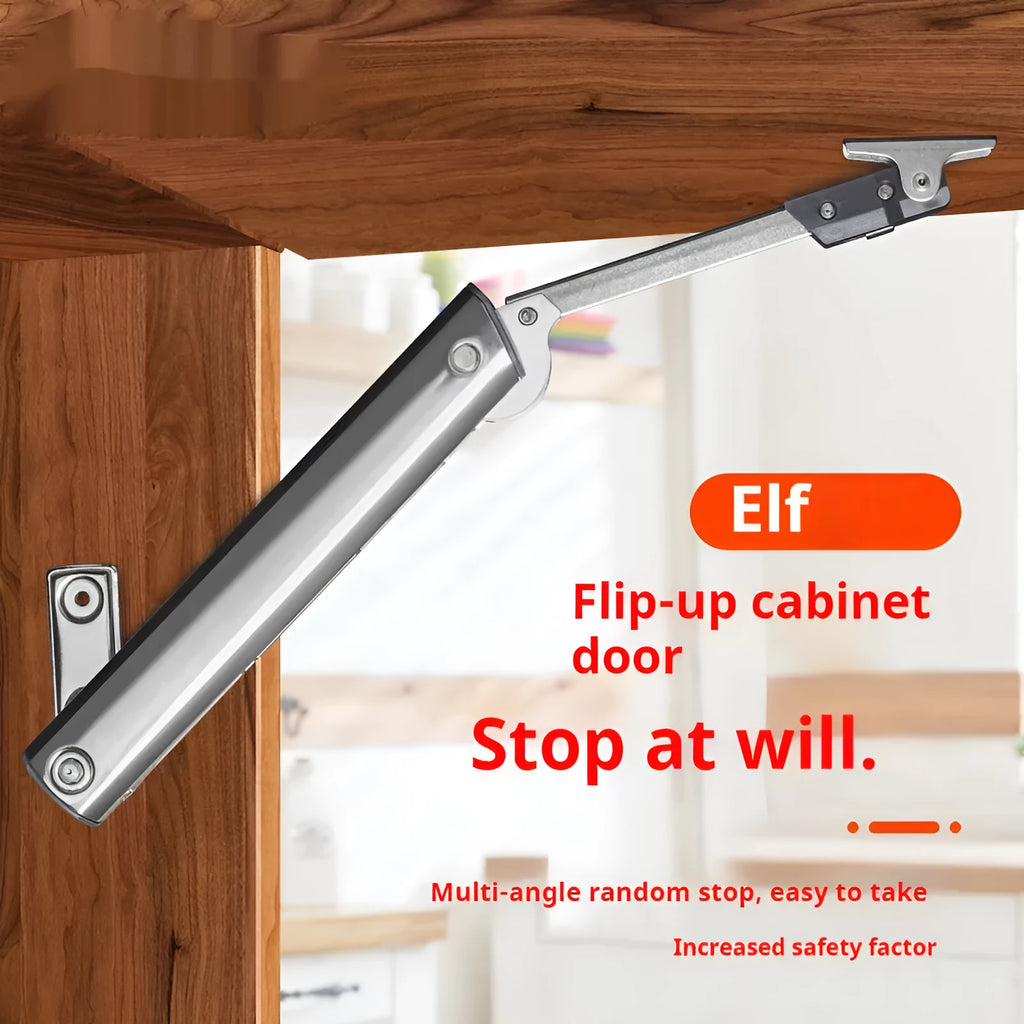 Cold rolled steel flap-up door support rod in natural stainless steel finish.