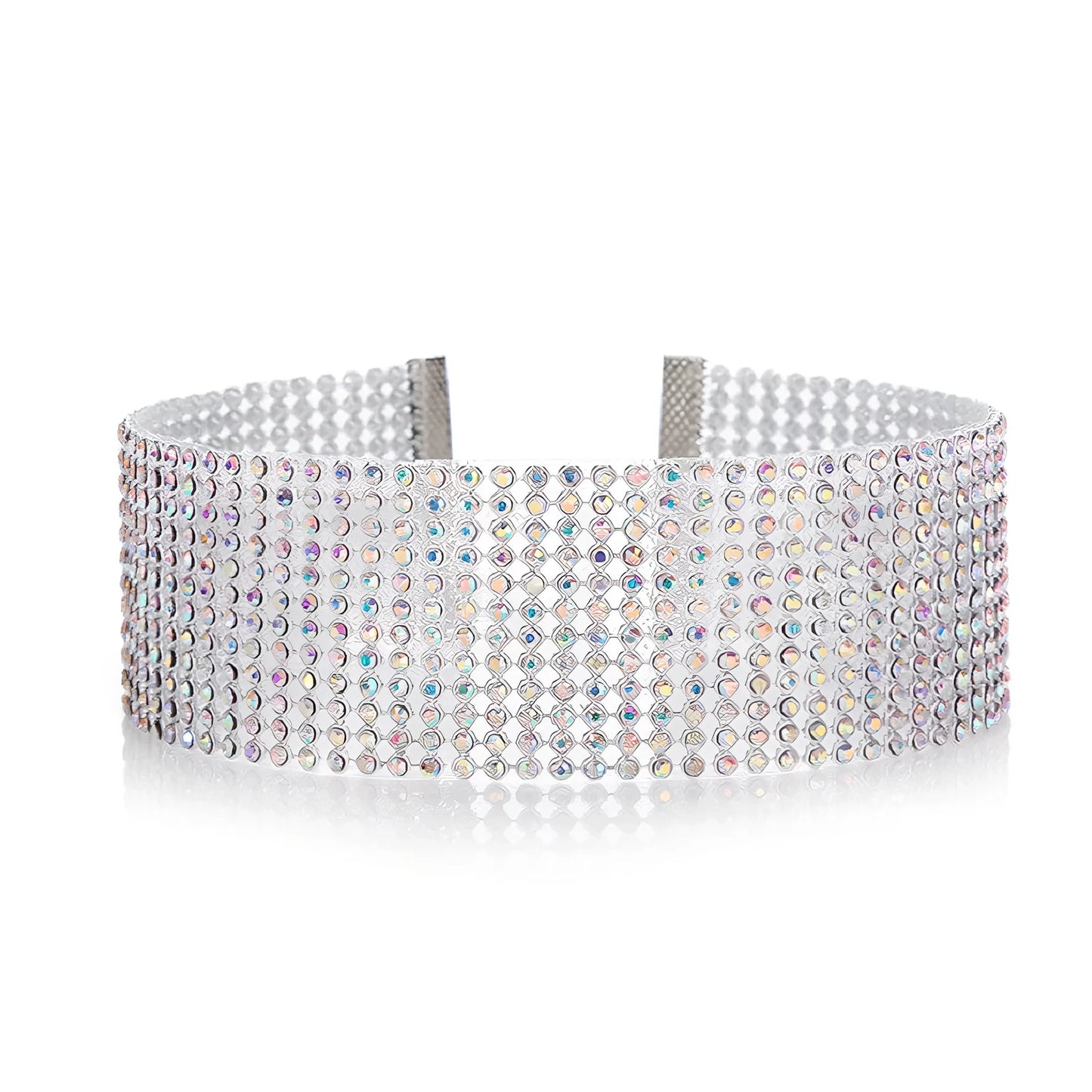 Women's full crystal rhinestone choker necklace, 29cm length with 10cm extension, multicolor or white options in 1-2.5cm widths