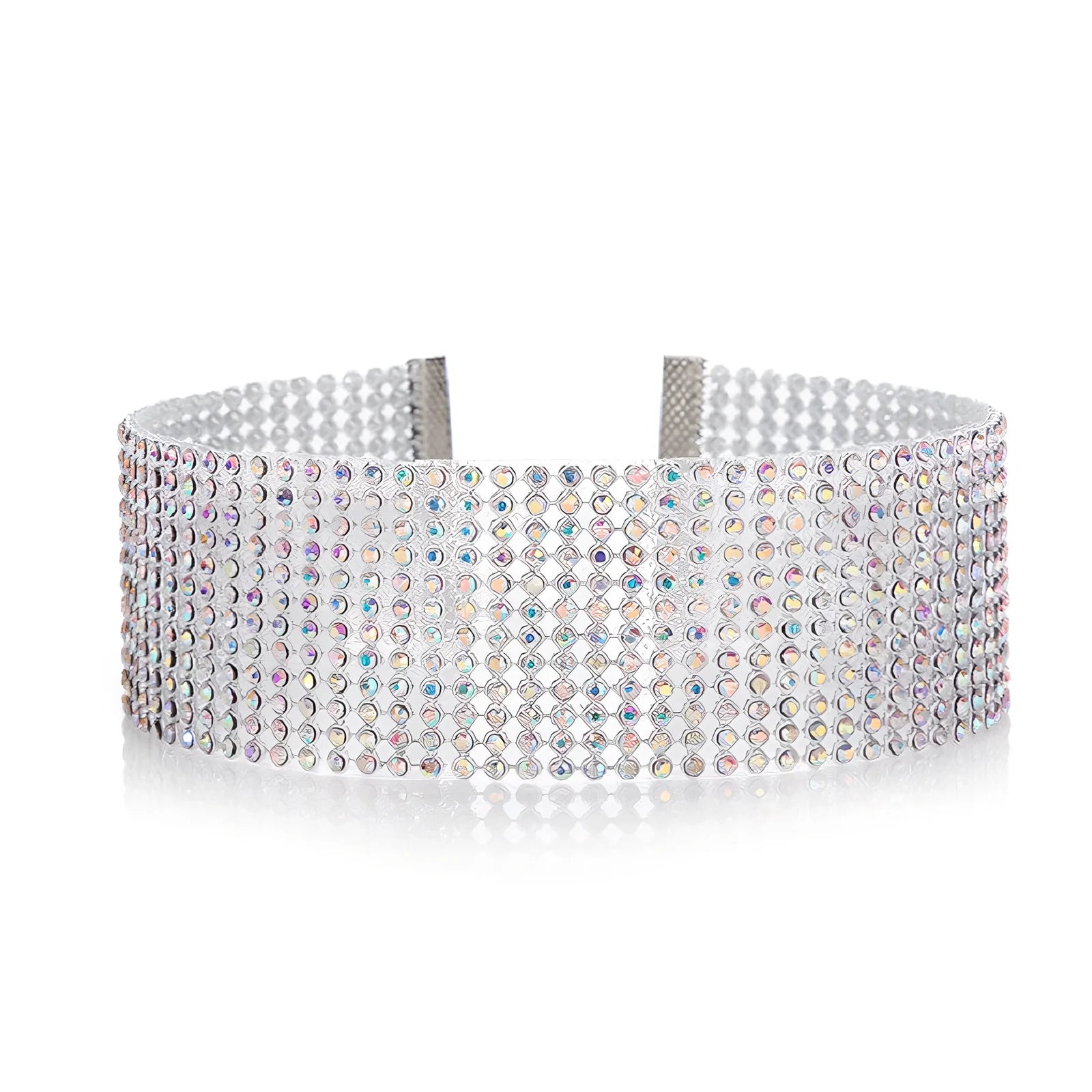 Women's full crystal rhinestone choker necklace, 29cm length with 10cm extension, multicolor or white options in 1-2.5cm widths