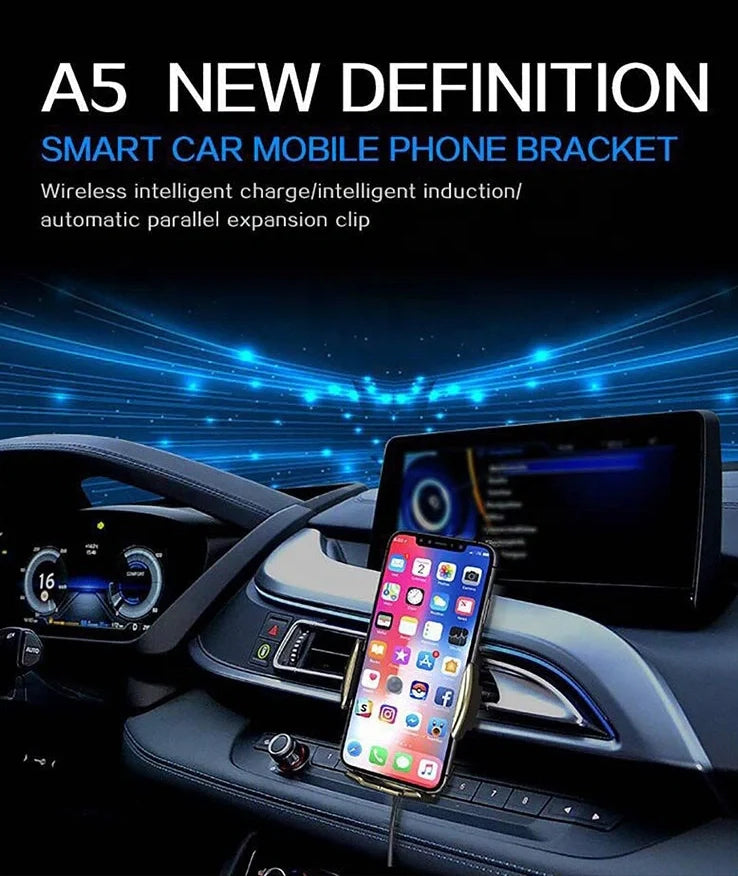 10W wireless car phone charger mounted on car air vent with LED indicator showing charging status