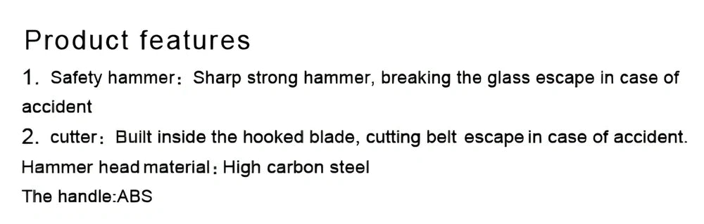 Black ABS window breaker safety hammer with pointed high carbon steel tip and seatbelt cutter, 10cm length for vehicle emergencies