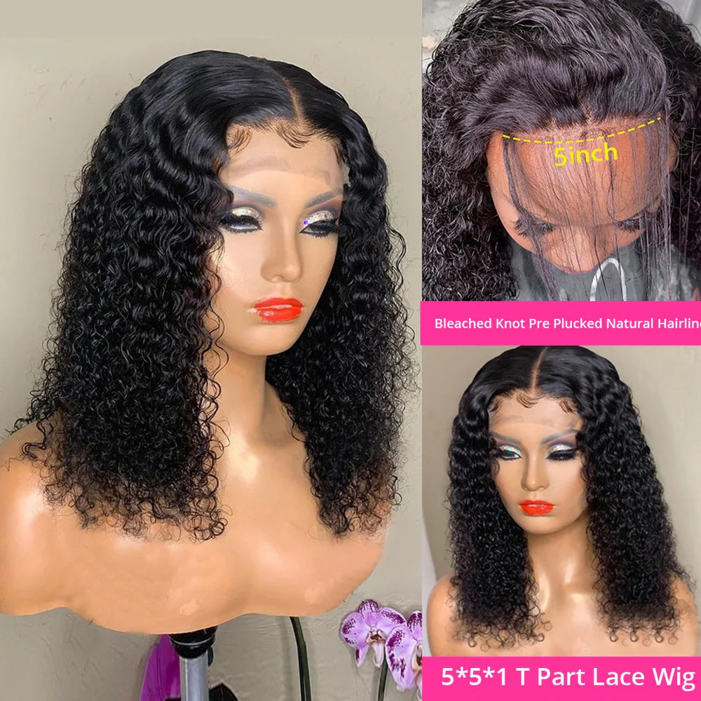 10A short Brazilian lace front bob wig with curly human hair and natural-looking hairline