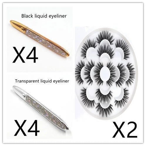 Multicolour self-adhesive false eyelashes with eyeliner for easy application
