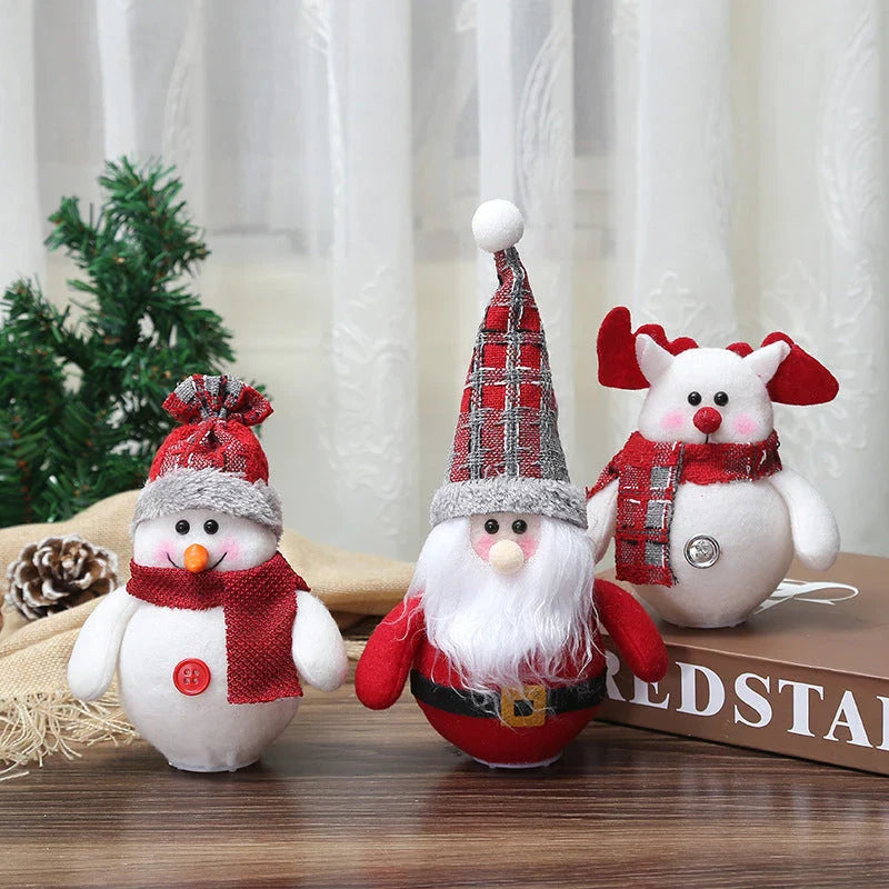 Glowing LED Christmas ornaments with Santa Claus, snowman, and deer designs for a festive holiday tree or home decor