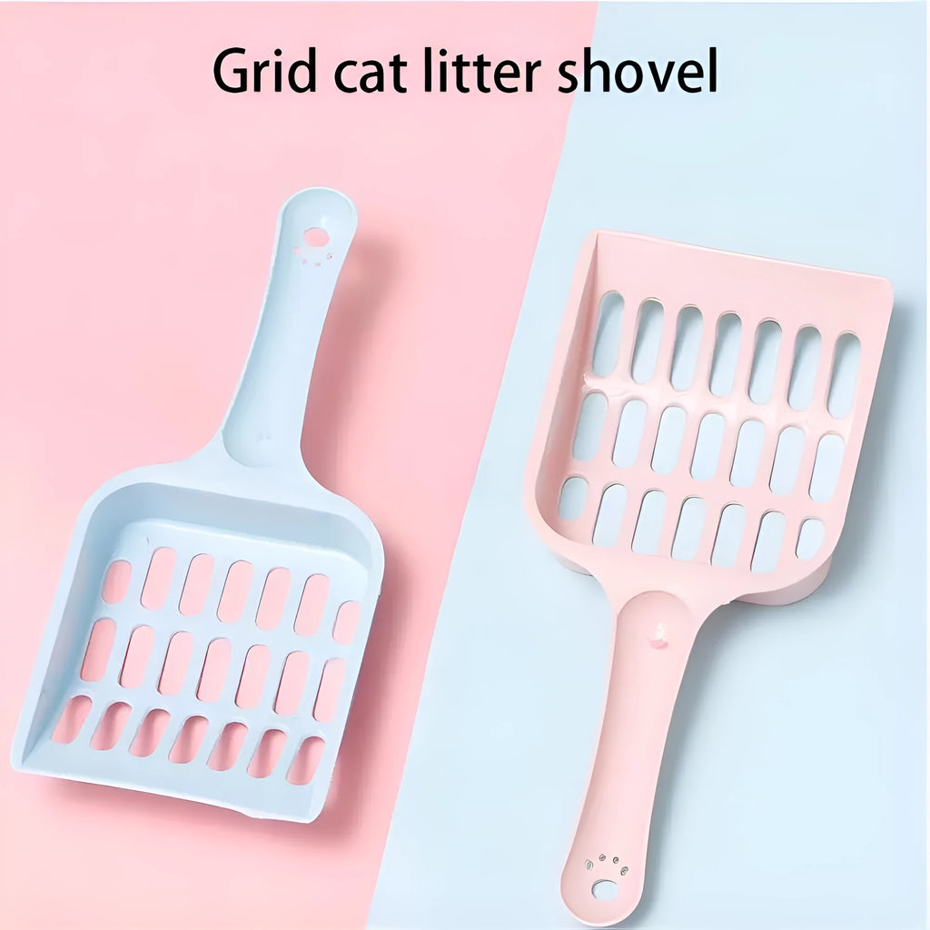 Blue plastic cat litter scoop showing 20cm length and slotted design for sifting pet litter
