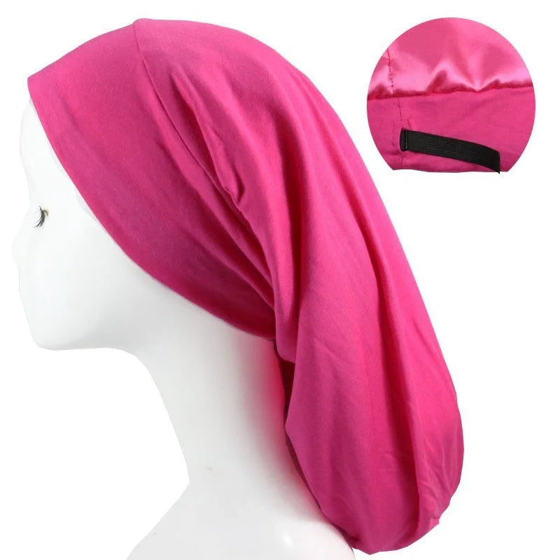 Women's adjustable satin-lined nightcap in various colours for hair protection