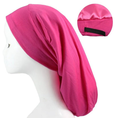 Women's adjustable satin-lined nightcap in various colours for hair protection