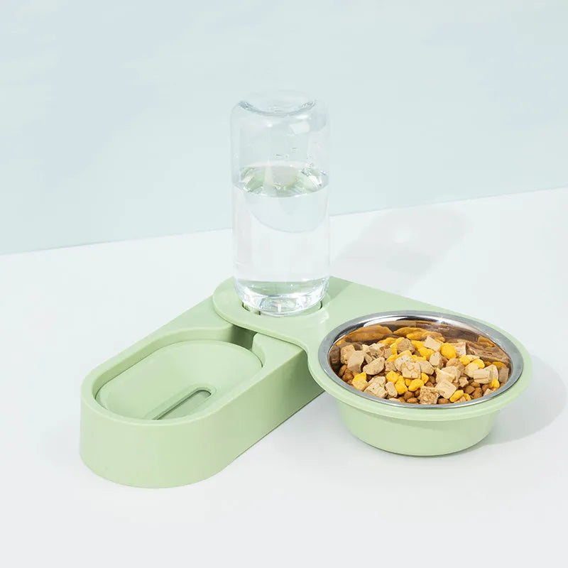 Rotatable cat water bowl in grey made from PET and HIPD materials, placed in corner position