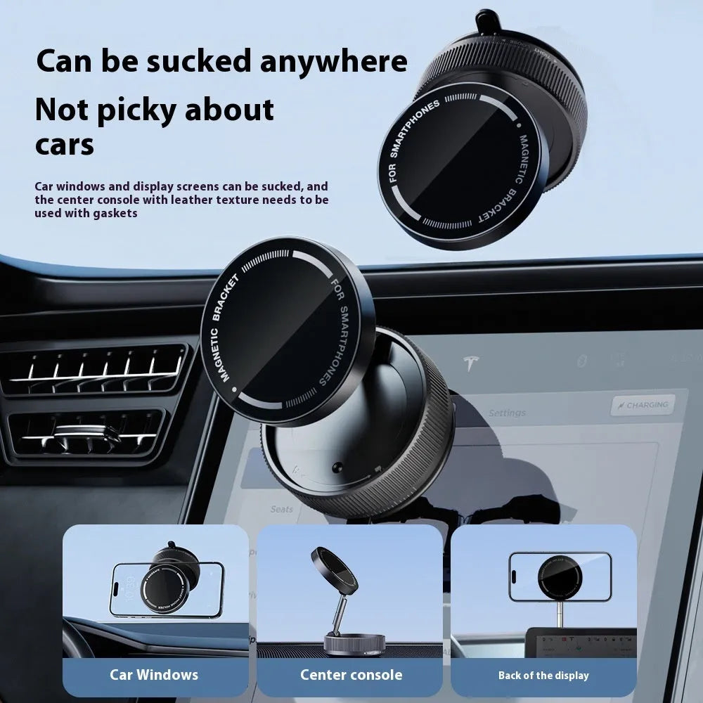 Vacuum magnetic suction phone bracket with 720-degree folding arm in Night Blue Metal Black