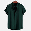 Short sleeve loose polyester fibre men's summer shirt in light blue, shown front view on plain background