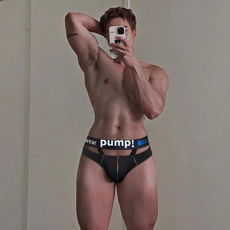 Men's solid colour modal briefs in black and white on a white background, showing low waist design