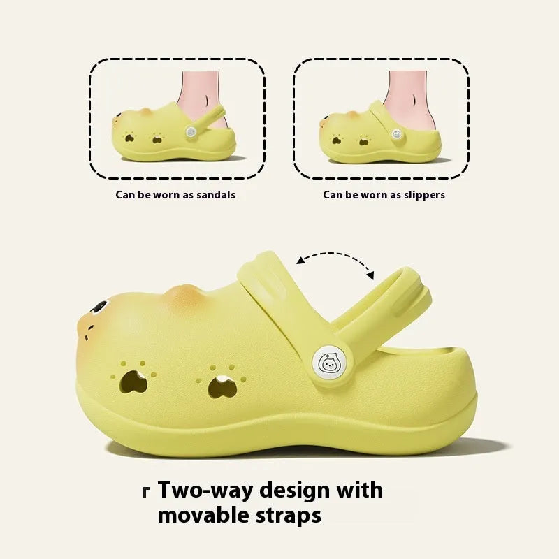 Children's closed toe EVA slippers in cartoon paradise style, unisex, gray brown, pink, yellow, size 130-180