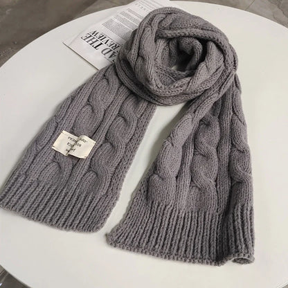 Sweet Labeling 8-word Twist Apricot Small Scarf in deer plush fabric for winter warmth