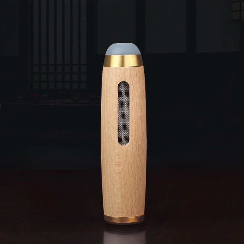 Vintage walnut wood cigarette case with keychain clip in golden and silver finishes