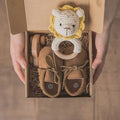 Baby towel set with double-sided bamboo fibre hair drying cape in gift box, available in Lion colour