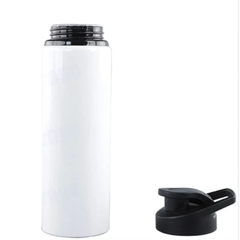 White aluminium sports water bottle with 600ml and 750ml capacity options for cycling and outdoor use