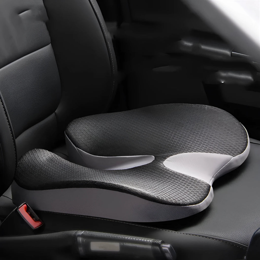 Summer breathable collapse car seat cushion in grey curved bevel shape with polyester fabric