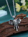 Silver and black elephant god pendant necklace on display, stainless steel construction for men.