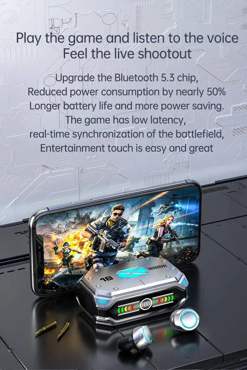 Touch Digital Display True Wireless Bluetooth headset in M43 E-sports silver with battery power screen
