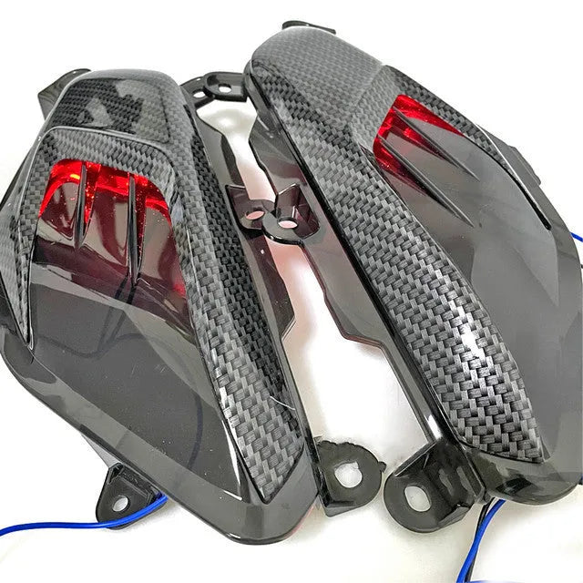 Pair of Yamaha NMAX replacement side lamps with carbon fibre decoration and coloured LED options