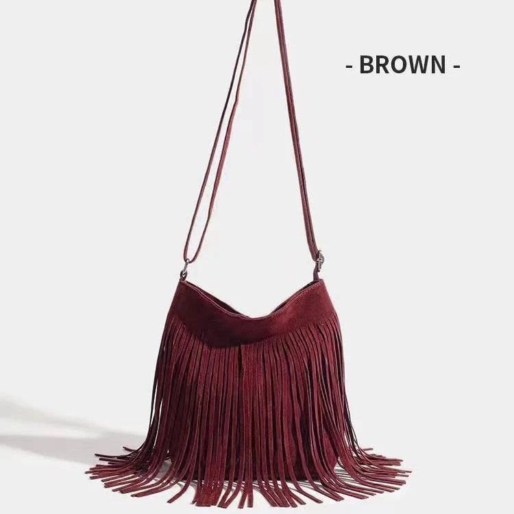 Artistic Tassel Shoulder Bag in various colours showcasing literary style and tassel detail