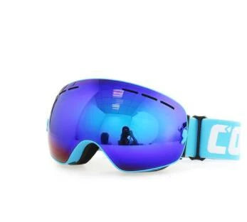 Premium ski goggles with wide spherical lens, anti-fog coating, and adjustable strap for winter sports activities