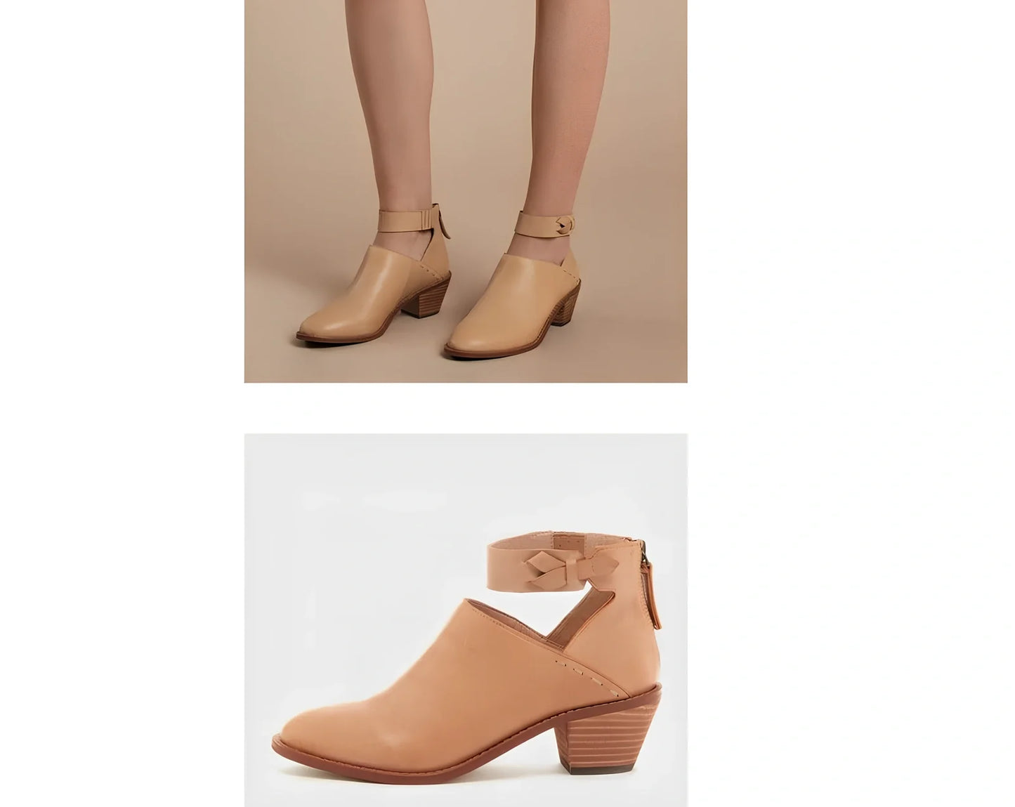 Women's black cut-out ankle boots with buckle strap, back zipper, 3-5cm heel in artificial PU, size 36 shown