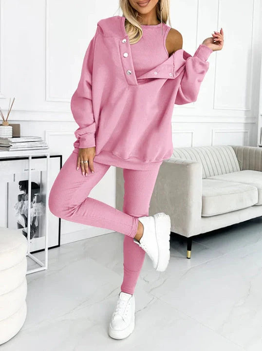 Women's 3-piece sports suit with hooded sweatshirt and slim trousers in various colours