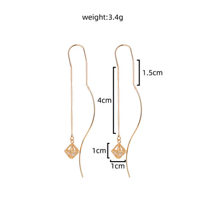 Gold Bronze Cutout Zircon Tassel Earrings with European design and sparkling accents