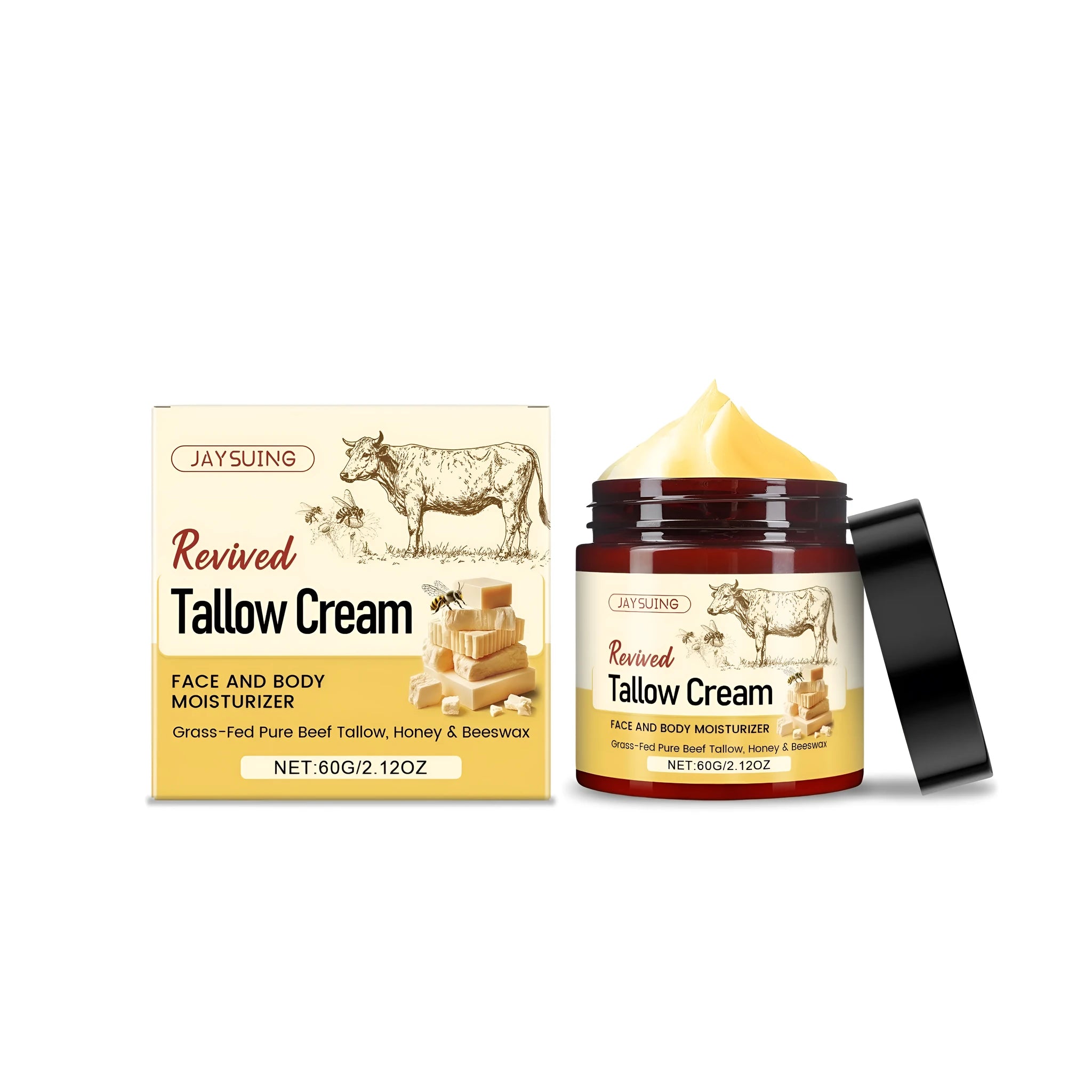 Revived Tallow Cream 60g jar with natural honey beeswax and olive oil ingredients