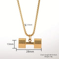 Multi-piece titanium steel dumbbell pendant necklace key body on pearl chain, unisex, 28mm width, steel colour