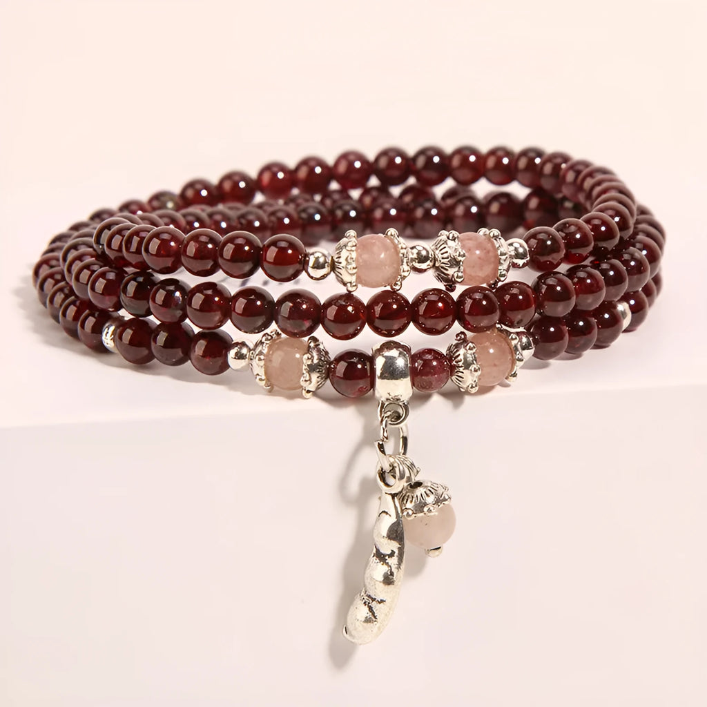 Women's wine red garnet crystal flower bracelet with bohemian styling