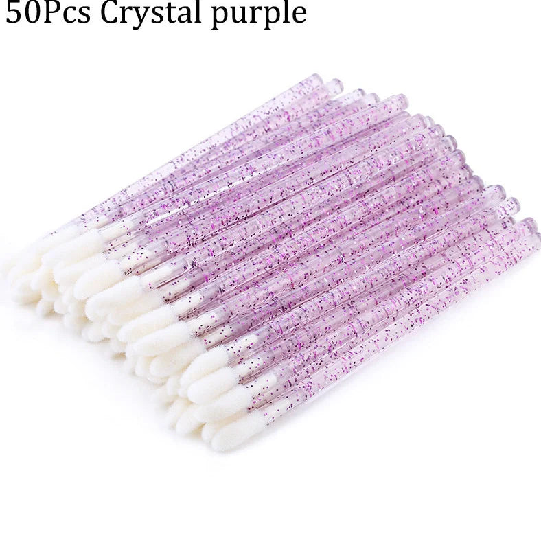 Crystal rod lip brush with synthetic fibre bristles in six colour options on white background