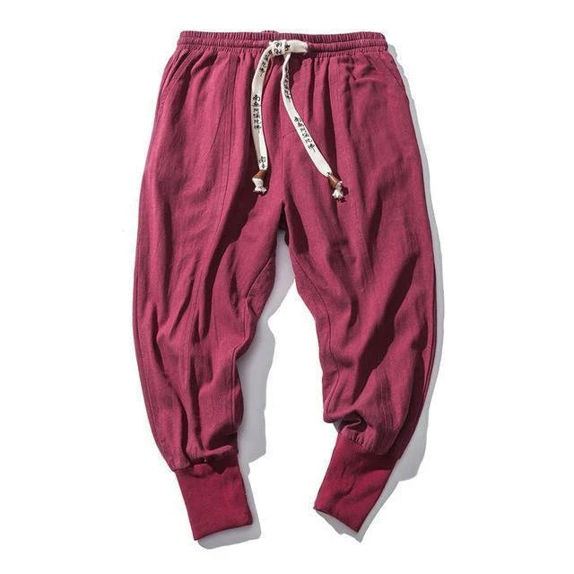 Comfortable men's cotton and linen harem pants in various colors and sizes