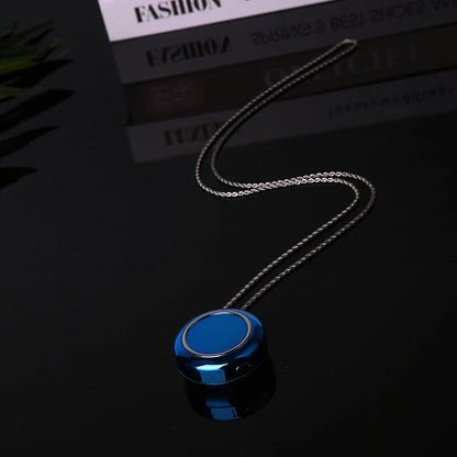 Portable negative ion air purifier necklace in blue, white, and silver options
