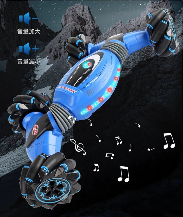 Double side RC Stunt Car in blue and red, ready for stunts and races